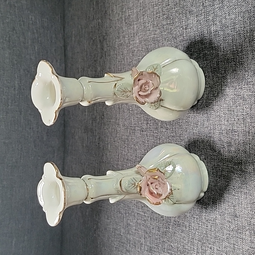Vintage Chase Vases with Rose Lusterware - Japan